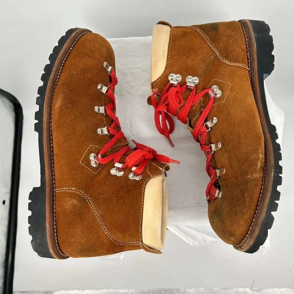 Vintage 70s Men's Brown Suede Mont Blanc Sherpa Lined Mountain Hiking Boots 13D - Picture 4 of 9
